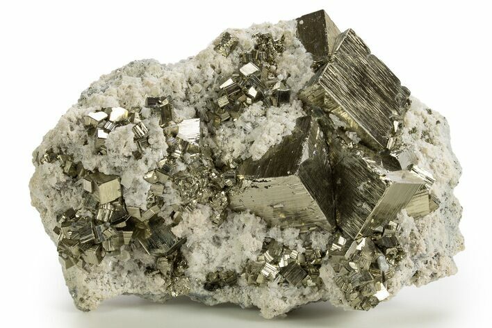 Gleaming Cubic Pyrite Cluster with Quartz & Fluorapatite - Peru #329327